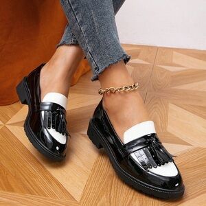 SHEIN Two Tone Fringe Trim Tassel Loafers - Size 38/8